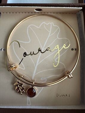 Tuscan Sun Gold Tone Women's Oak Charm Bangle Bracelet Brown Stone & Oak Leaf